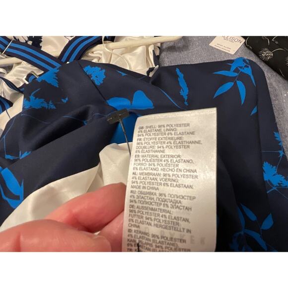 TED BAKER TILLIAI BLUEBELL NAVY AND CREAM BODYCON DRESS W SUSPENDERS SZ 3 US8-10 - Picture 14 of 14